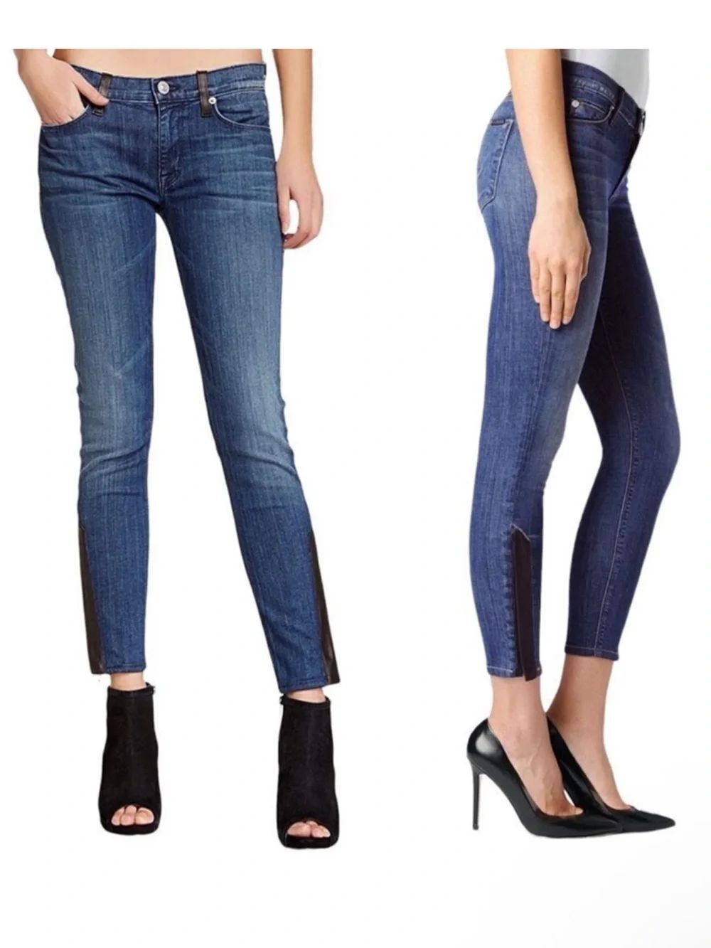 HUDSON Women’s Crop Rita Super Skinny Jeans Leather Trim 24